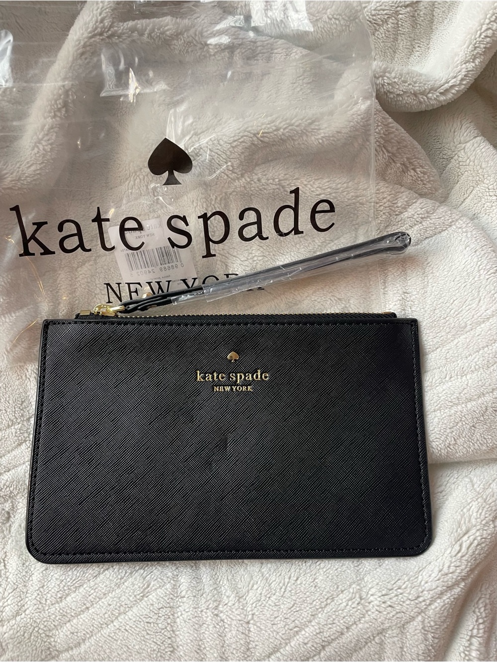 kate spade Black and Gold Saffiano Wristlet